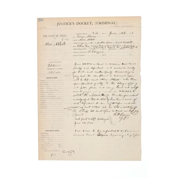 1886 The State of Texas Justice Docket #249 & #250