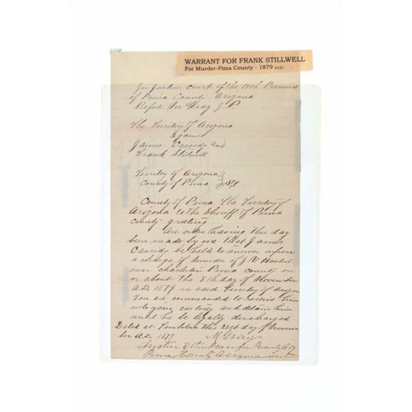 Frank Stilwell & James Cassidy Arrest Warrant 1879