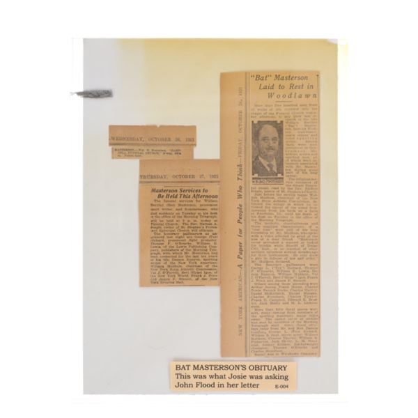 Ca 1921 Bat Masterson Obituary Newspaper Clippings