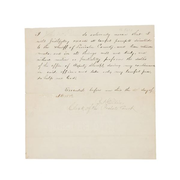 Ca. 1879 John M. Pherson Deputy Sheriff Oath