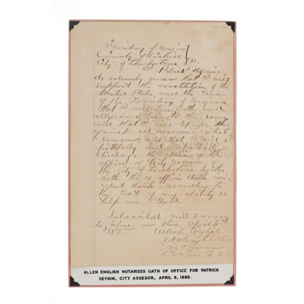 Tombstone, A.T.: City Assessor Sworn Oath c. 1885