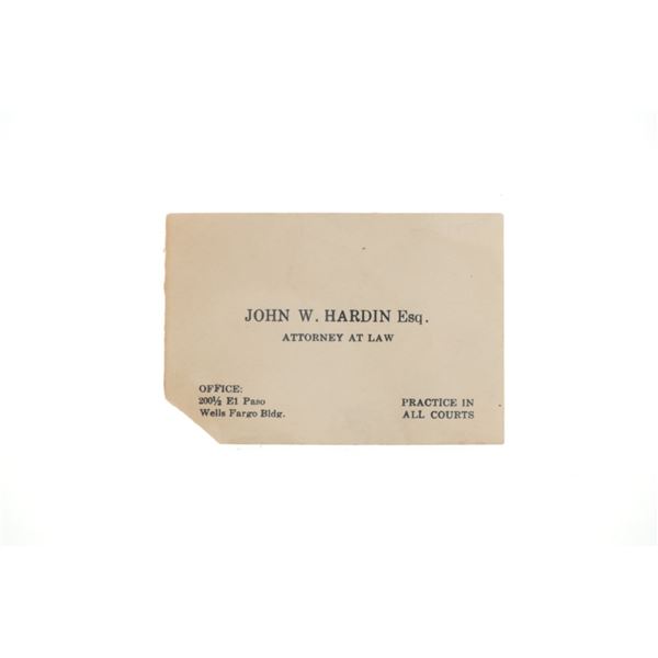 John Wesley Hardin Business Card Famous Gunfighter