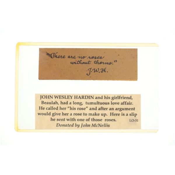 John Wesley Hardin Signed Beulah M'rose Note RARE