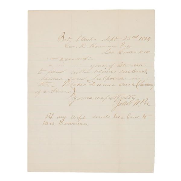 Ca. 1884 John Poe (1851-1923) Subpoena Request