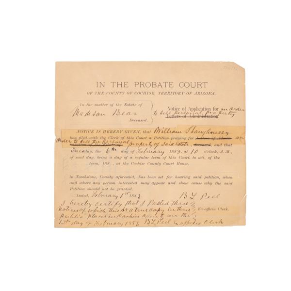 Ca. 1883 Cochise County Order of Sale-Madison Bear