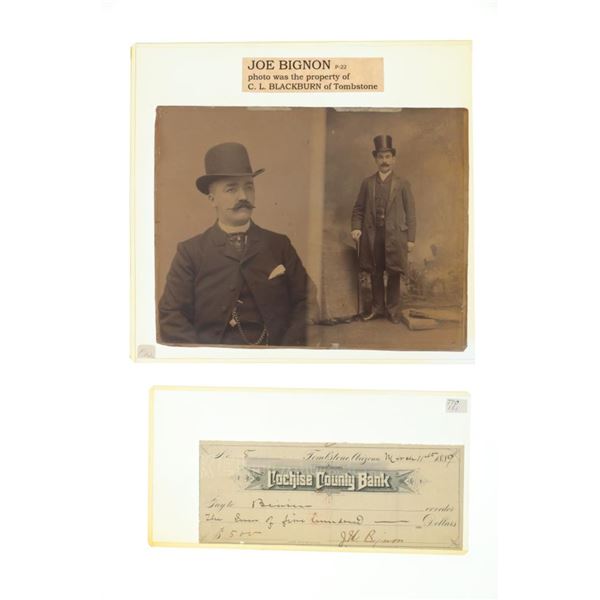 Joe Bignon (1840-1925) Cabinet Card & Signed Check