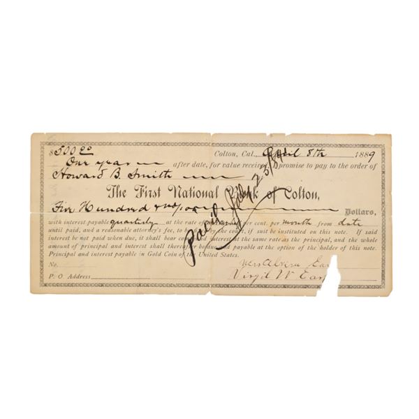 Ca. 1889 Virgil Earp & Allie Earp Signature