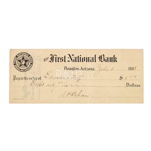 1908 First National Bank Note Albert Behan Signed