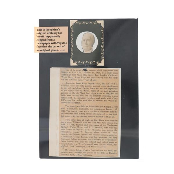 Wyatt Earp's Obituary by Josephine Earp, 1929
