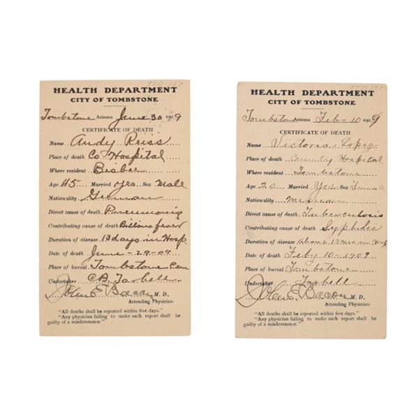 1909 Tombstone John E. Bacon Signed Death Cert's