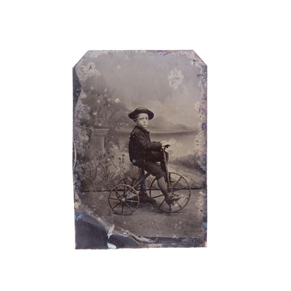 Tombstone, A.T. Young Boy Iron Velocipede Tintype