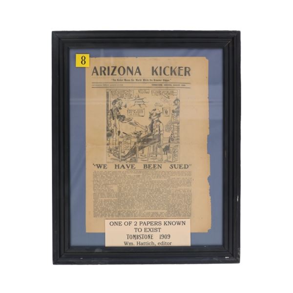 Rare Tombstone Arizona Kicker Newspaper, Aug. 1909