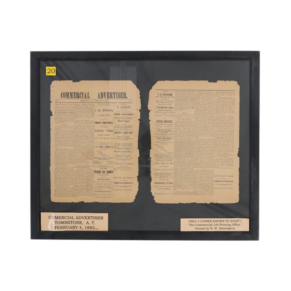 RARE Commercial Advertiser Newspaper Tombstone, AZ