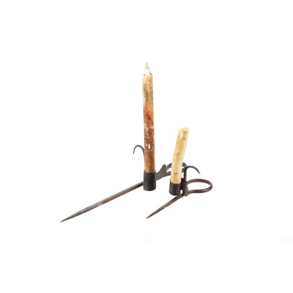 Miners Candlestick Holders W/ Original Candles (2)