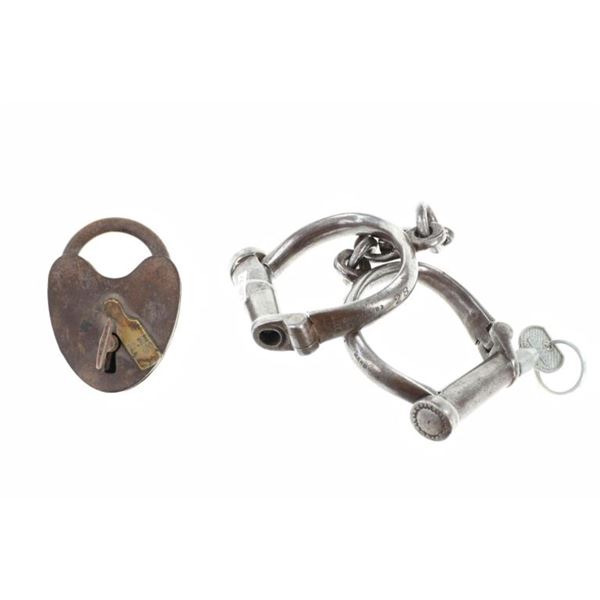 19th-C. Lincoln County Sheriff's Handcuffs & Lock