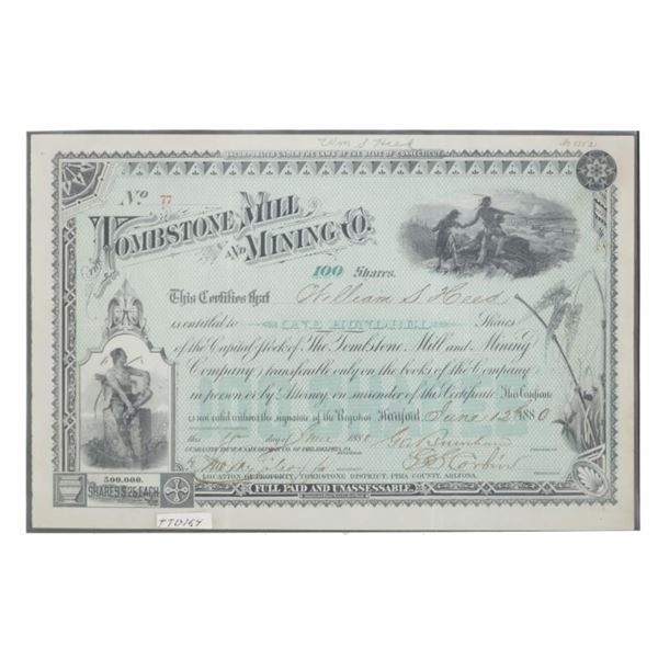 Tombstone Mill & Mining Co Mining Certificate 1881