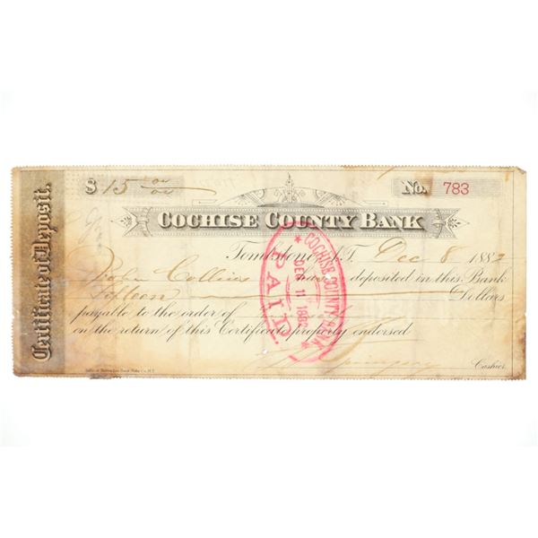 Cochise County Bank Check Signed by John Collins
