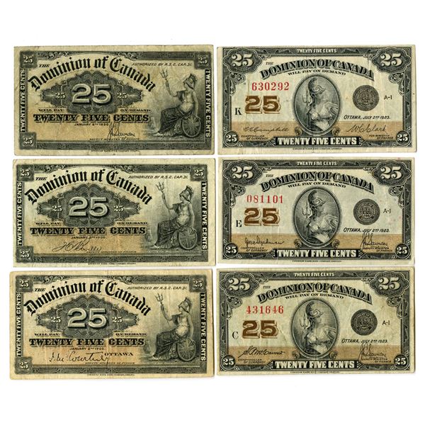 Canada. Dominion of Canda, 1900 to 1923, Issued Group of 6 Banknotes.