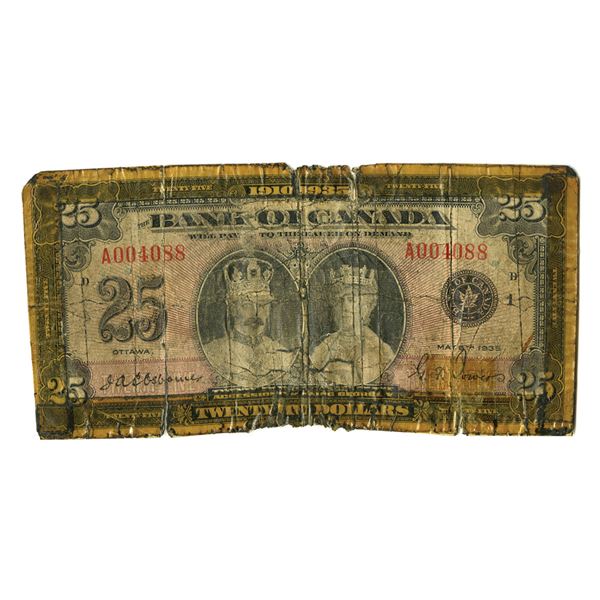 Canada. Bank of Canada, 1935, Issued Commemorative Banknote Rarity.