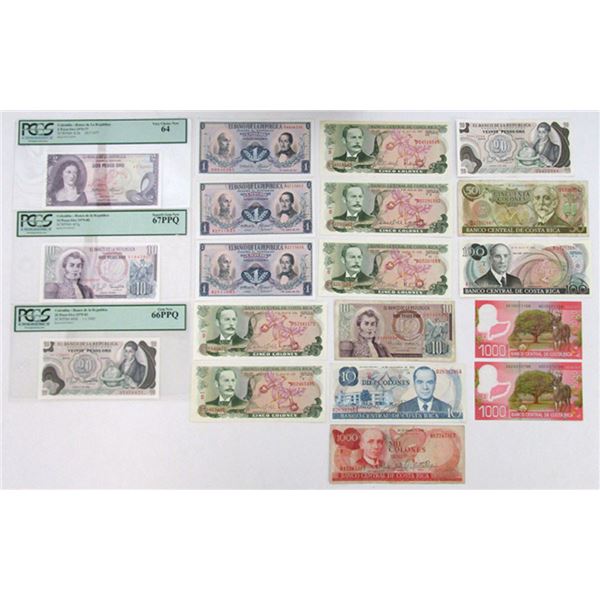 Colombia & Costa Rica. Latin American Group of Issued Banknotes, 1969 to 2009.