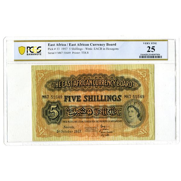 East Africa. East African Currency Board, 1957, Issued Banknote.