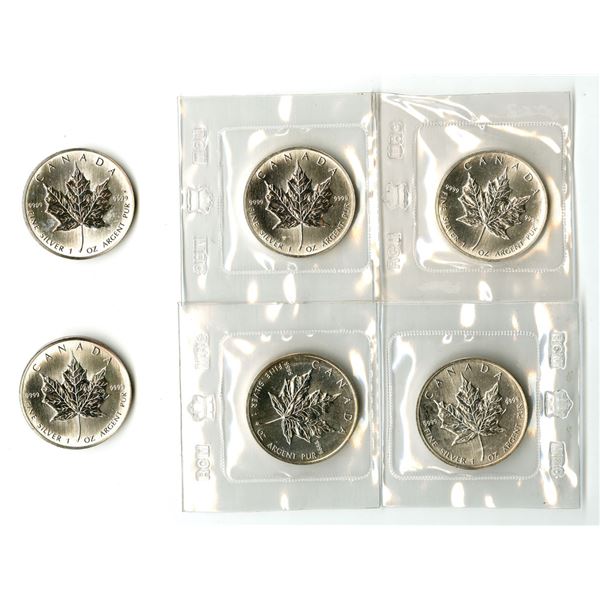 Canada. Silver Uncirculated 1 Ounce Maple Leaf's, 1988 (2) and, 1989 (4), Group of 6.
