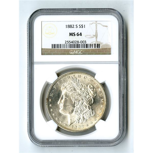 U.S. Morgan Silver Dollar, $1, 1882-C, NGC graded MS 64