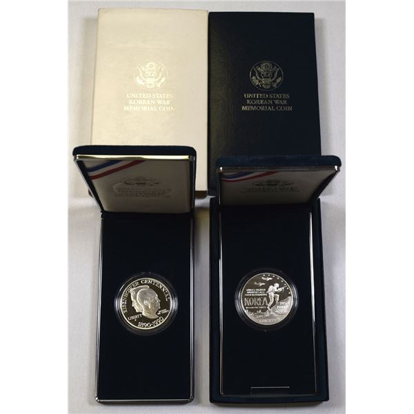 U.S. Eisenhower & Korean War, Commemorative Proof Silver Coins, 1990 and 1991.