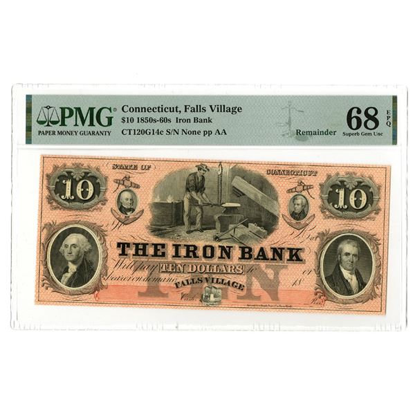 CT. Iron Bank, ND (1858 to 1860s), $10 "Top Pop" Remainder Obsolete Banknote.