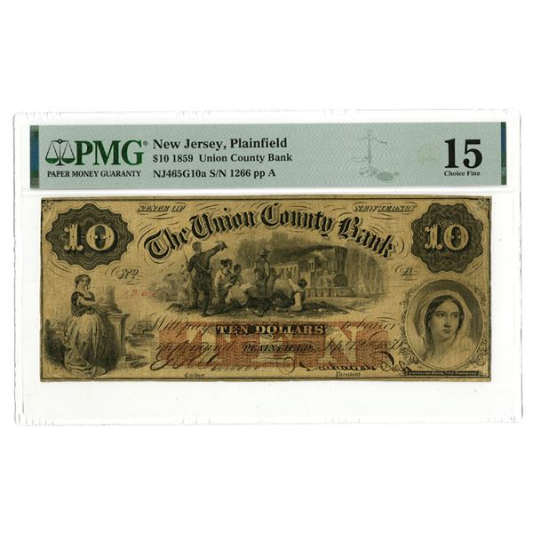 NJ. Union County Bank, 1859, Obsolete Banknote.
