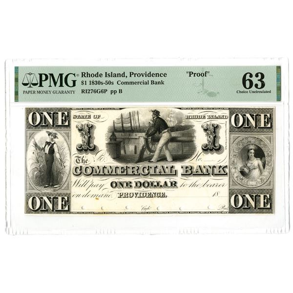 RI. Commercial Bank, ND (1830s-50s), One of only 2 examples known, Obsolete Proof Banknote.