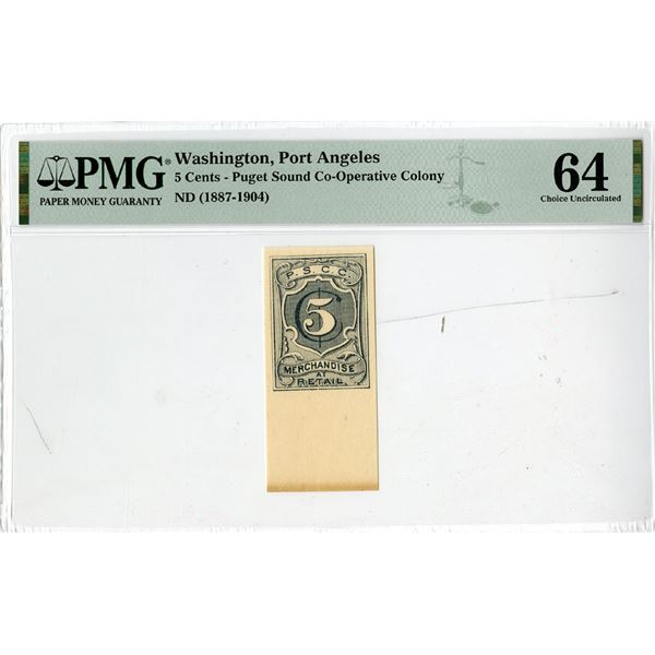 Washington Territory. Puget Sound Co-Operative Colony, ND (1887-1904), Obsolete Scrip Note.