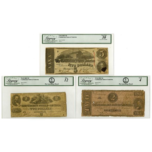 VA. C.S.A., February 17, 1862 to 1863, Issued Banknote Trio.