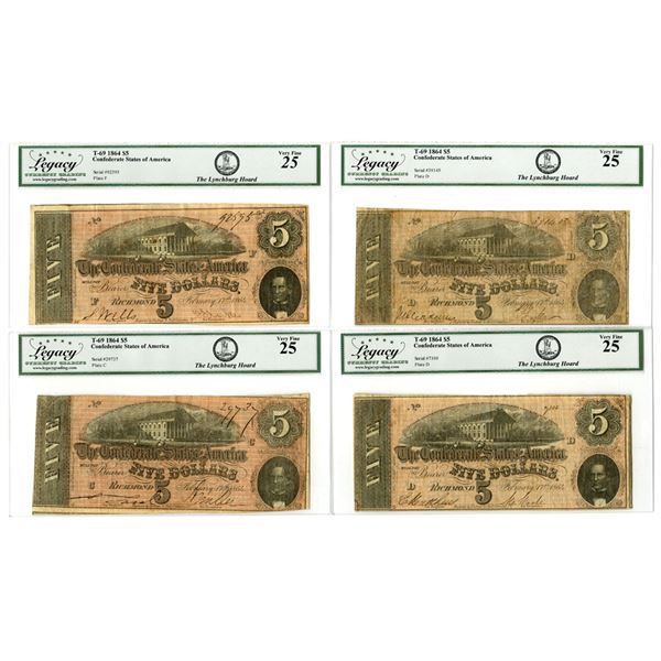 VA. C.S.A., February 17, 1864, $5, T-69, Issued Banknote Quartet.