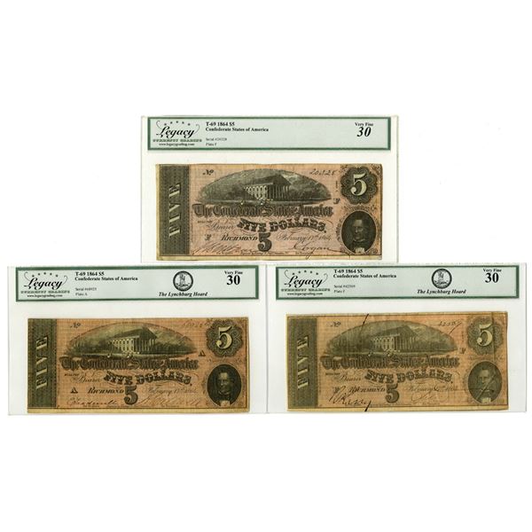 VA. C.S.A., February 17, 1864, $5, T-69, Issued Banknote Trio.