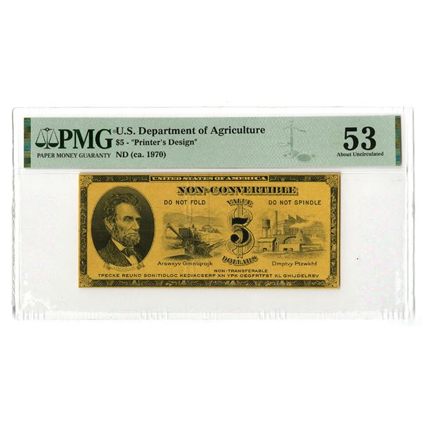 U.S. Department of Agriculture, ND (ca.1970), $5 Printer's Design For a Proposed Food Stamp Design.