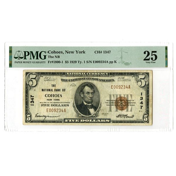 NY. National Bank of Cohoes, New York, $10 Series of 1929, Type 1, Ch#1347, Issued Banknote.