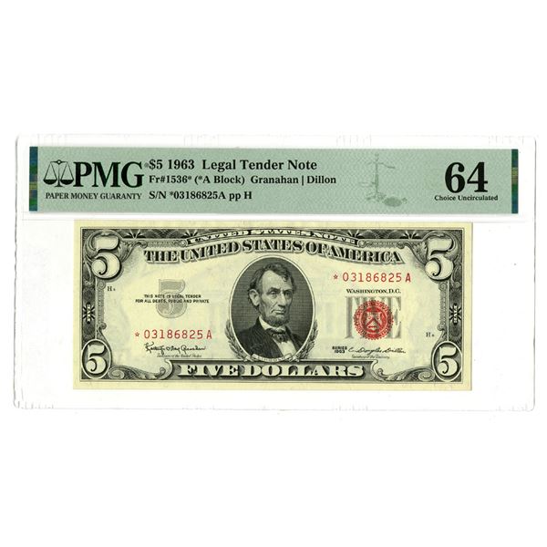 U. S. Legal Tender Note, $5, Series 1963, Fr.# 1536*, Issued Star Note.