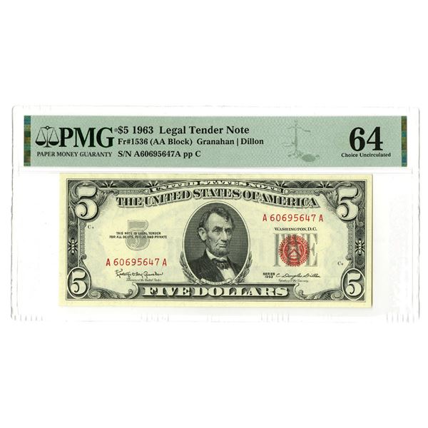 U. S. Legal Tender Note, $5, Series 1963, Fr.# 1536, Issued Banknote.