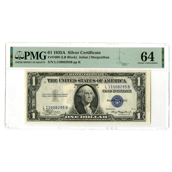 U.S. Silver Certificates, $1, Series of 1935A, Fr.# 1608, Issued Banknote.