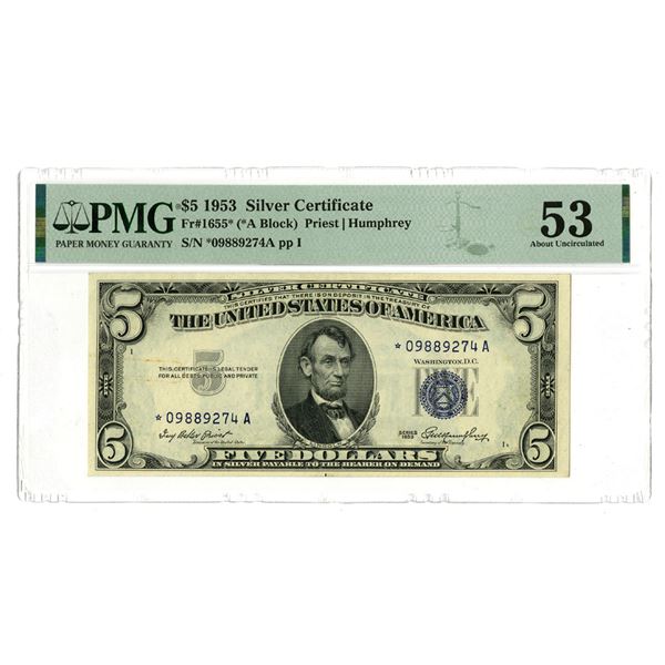 U.S. Silver Certificate, $5, Series 1953, Fr.# 1655*, Issued Star Note.