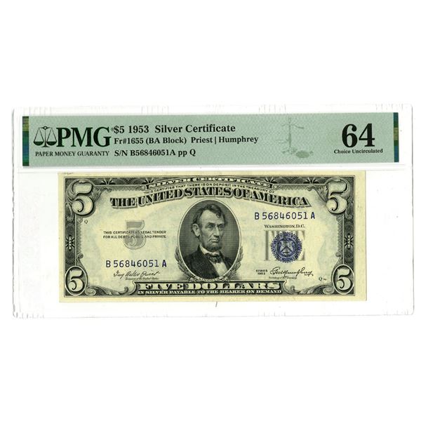U.S. Silver Certificate, $5, Series 1953, Fr.# 1655, Issued Banknote.