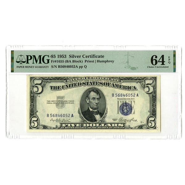 U.S. Silver Certificate, $5, Series 1953, Fr.# 1655, Issued Banknote.