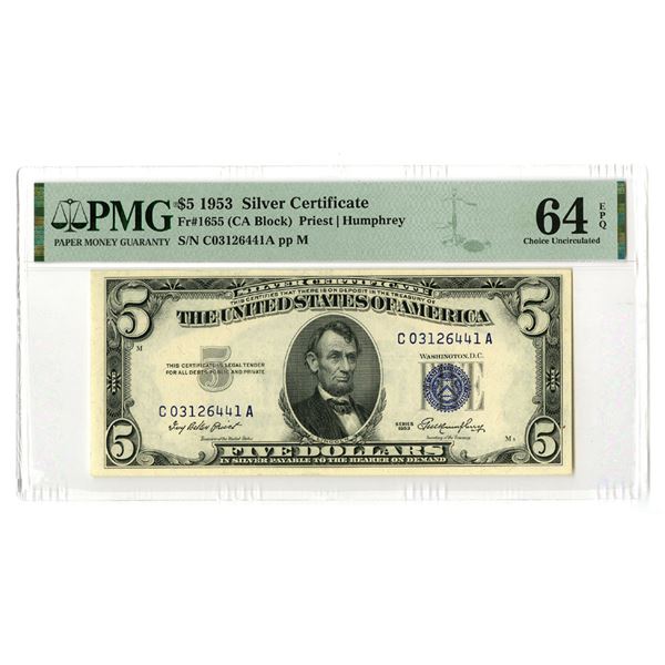 U.S. Silver Certificate, $5, Series 1953, Fr.# 1655, Issued Banknote.