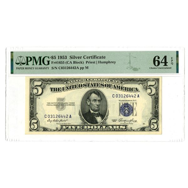 U.S. Silver Certificate, $5, Series 1953, Fr.# 1655, Issued Banknote.