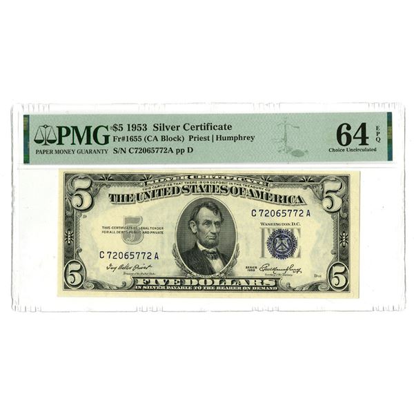 U.S. Silver Certificate, $5, Series 1953, Fr.# 1655, Issued Banknote.