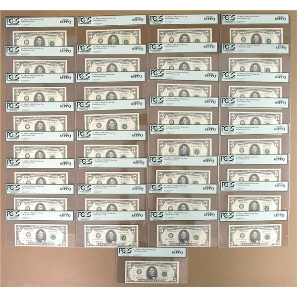 IL. U.S. Federal Reserve Notes, $5, Series 1995, Fr.# 1985-G*, PCGS 65 PPQ Star Note Collection.