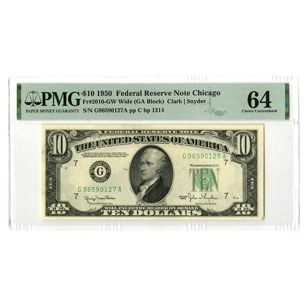 IL. U.S. Federal Reserve Note, $10, Series of 1950, Fr.# 2010-GW, Issued Banknote.