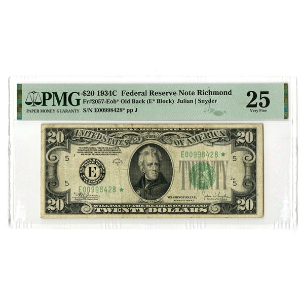 VA. U.S. Federal Reserve Note, $20, Series of 1934C, Fr.# 2057-Eob*, Issued Star Note