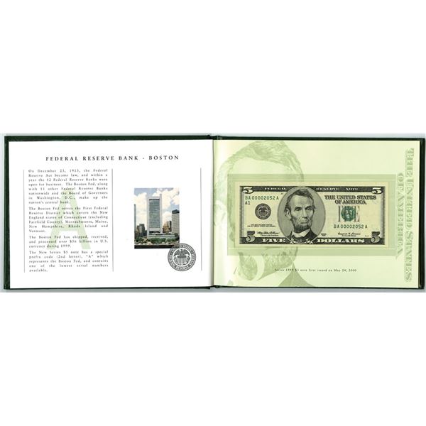 BEP $20, 1999 Premium Federal Reserve Set  of 12 Uncirculated Notes from each District with Low Matc